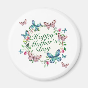 Elegant Happy Mother's Day Floral Wreath Magnet