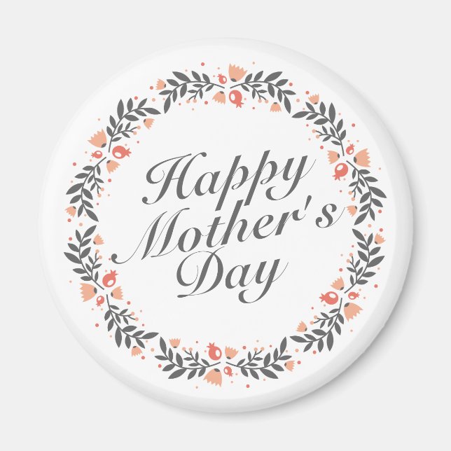 Elegant Happy Mother's Day Floral Wreath | Magnet (Vorne)