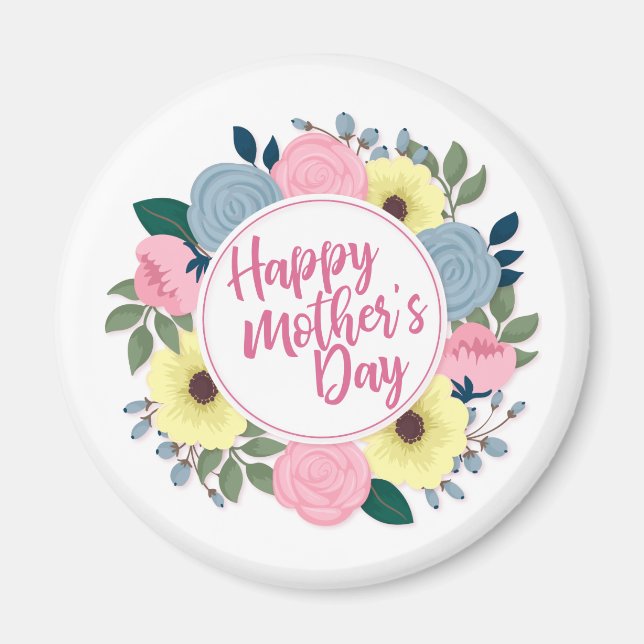 Elegant Happy Mother's Day Floral Wreath | Magnet (Vorne)