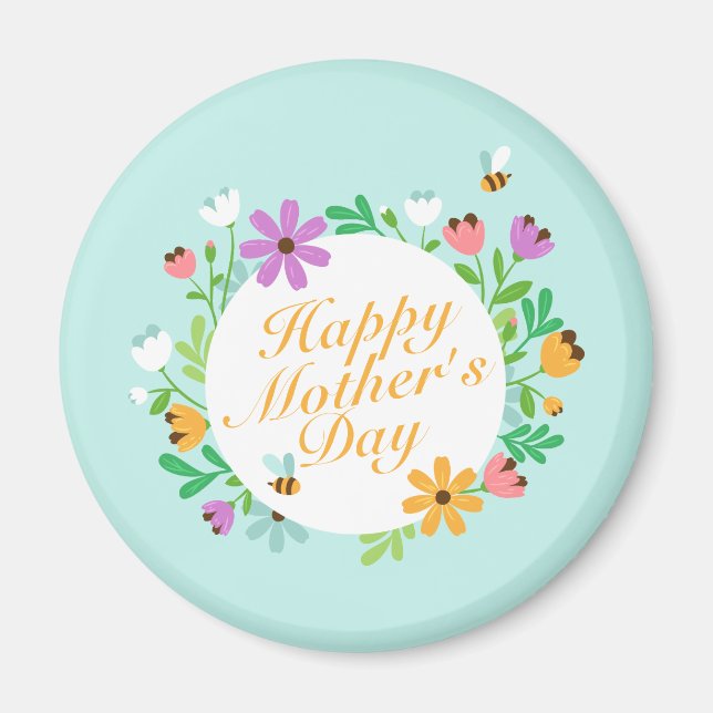 Elegant Happy Mother's Day Floral Wreath | Magnet (Vorne)