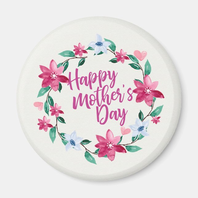Elegant Happy Mother's Day Floral Wreath | Magnet (Vorne)