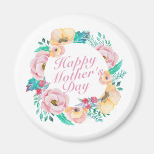 Elegant Happy Mother's Day Floral Wreath Magnet
