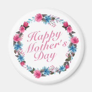 Elegant Happy Mother's Day Floral Wreath Magnet