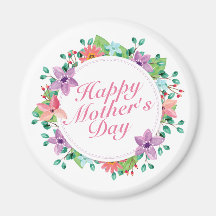 Elegant Happy Mother's Day Floral Wreath | Magnet