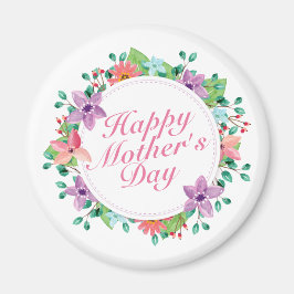 Elegant Happy Mother's Day Floral Wreath | Magnet
