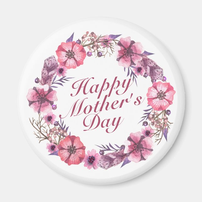 Elegant Happy Mother's Day Floral Wreath Magnet (Vorne)