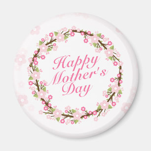 Elegant Happy Mother's Day Floral Wreath Magnet