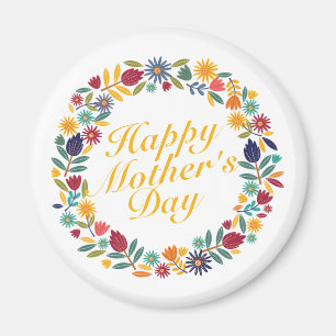 Elegant Happy Mother's Day Floral Wreath Magnet