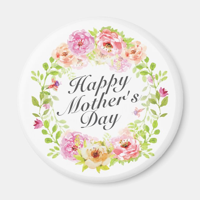 Elegant Happy Mother's Day Floral Wreath Magnet (Vorne)