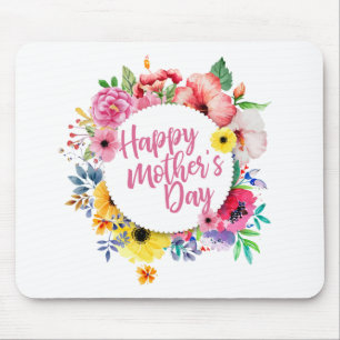 Elegant Happy Mother's Day Floral Wreath Mousepad