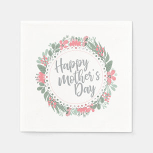 Elegant Happy Mother's Day Floral Wreath   Napkin Serviette