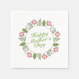Elegant Happy Mother's Day Floral Wreath   Napkin Serviette