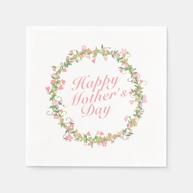 Elegant Happy Mother's Day Floral Wreath Napkin Serviette (Vorderseite)