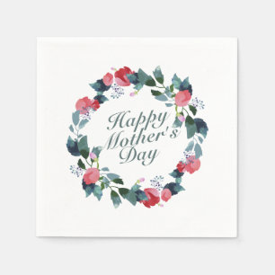 Elegant Happy Mother's Day Floral Wreath   Napkin Serviette