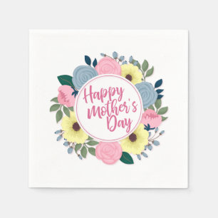 Elegant Happy Mother's Day Floral Wreath   Napkin Serviette