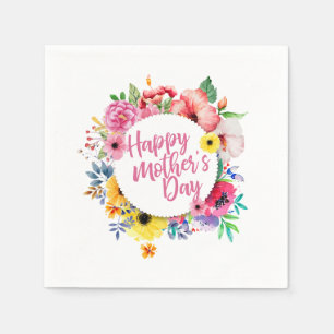 Elegant Happy Mother's Day Floral Wreath   Napkin Serviette