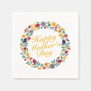 Elegant Happy Mother's Day Floral Wreath   Napkin Serviette