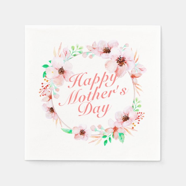 Elegant Happy Mother's Day Floral Wreath | Napkin Serviette (Vorderseite)