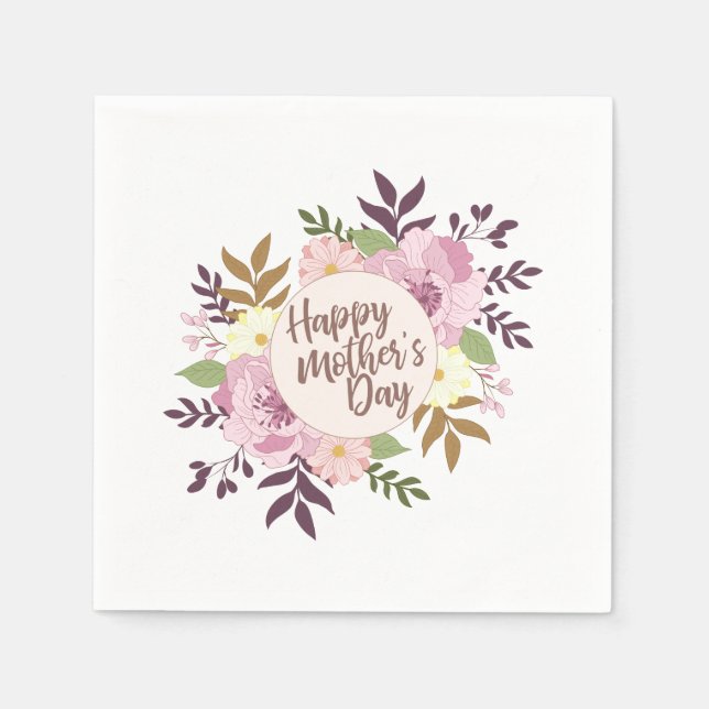Elegant Happy Mother's Day Floral Wreath | Napkin Serviette (Vorderseite)