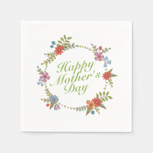 Elegant Happy Mother's Day Floral Wreath   Napkin Serviette