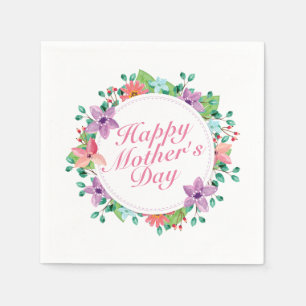 Elegant Happy Mother's Day Floral Wreath   Napkin Serviette