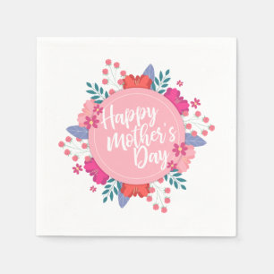Elegant Happy Mother's Day Floral Wreath   Napkin Serviette