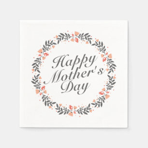 Elegant Happy Mother's Day Floral Wreath   Napkin Serviette