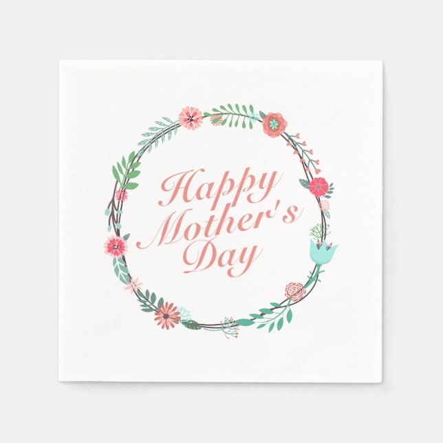 Elegant Happy Mother's Day Floral Wreath Napkin Serviette (Vorderseite)