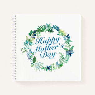 Elegant Happy Mother's Day Floral Wreath Notebook Notizbuch