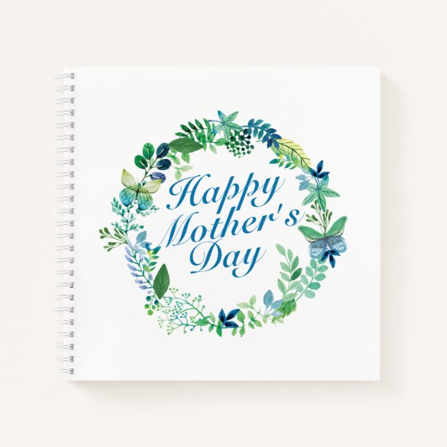 Elegant Happy Mother's Day Floral Wreath Notebook Notizbuch (Vorderseite)