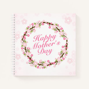 Elegant Happy Mother's Day Floral Wreath Notebook Notizbuch