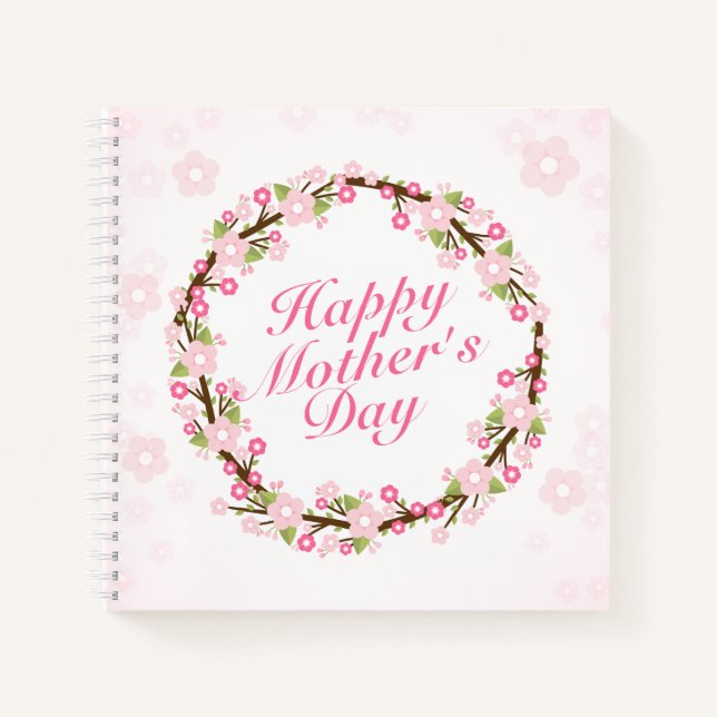 Elegant Happy Mother's Day Floral Wreath Notebook Notizbuch (Vorderseite)