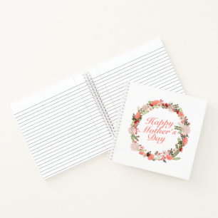 Elegant Happy Mother's Day Floral Wreath Notebook Notizbuch