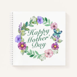 Elegant Happy Mother's Day Floral Wreath Notebook Notizbuch