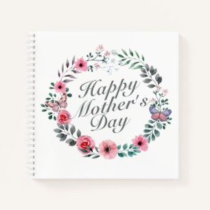 Elegant Happy Mother's Day Floral Wreath Notebook Notizbuch