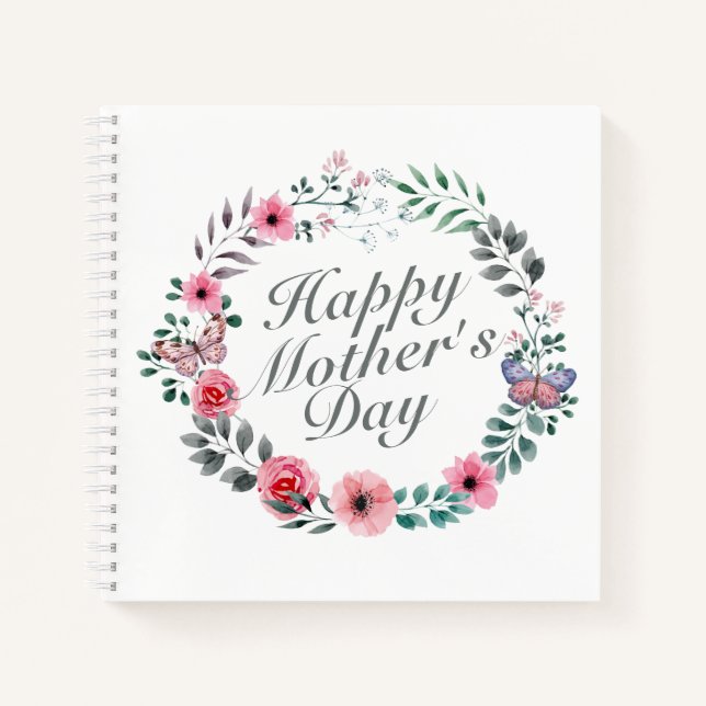 Elegant Happy Mother's Day Floral Wreath Notebook Notizbuch (Vorderseite)