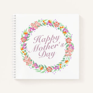 Elegant Happy Mother's Day Floral Wreath Notebook Notizbuch