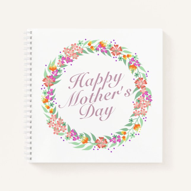 Elegant Happy Mother's Day Floral Wreath Notebook Notizbuch (Vorderseite)