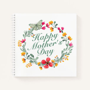 Elegant Happy Mother's Day Floral Wreath Notebook Notizbuch