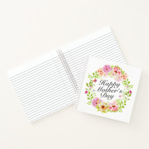 Elegant Happy Mother's Day Floral Wreath Notebook Notizbuch