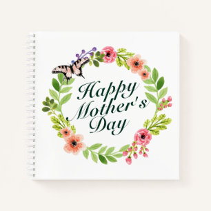 Elegant Happy Mother's Day Floral Wreath Notebook Notizbuch