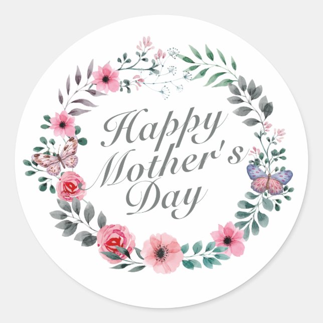 Elegant Happy Mother's Day Floral Wreath Sticker (Vorderseite)