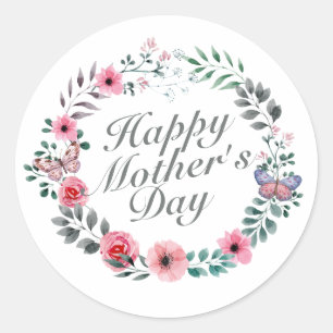 Elegant Happy Mother's Day Floral Wreath Sticker