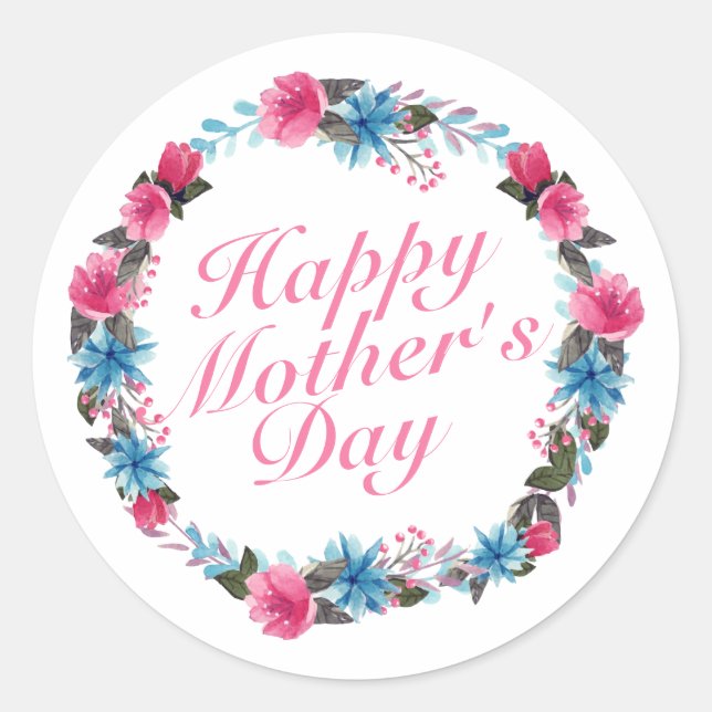 Elegant Happy Mother's Day Floral Wreath Sticker (Vorderseite)