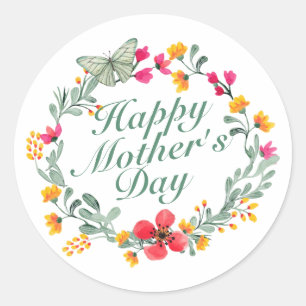 Elegant Happy Mother's Day Floral Wreath Sticker