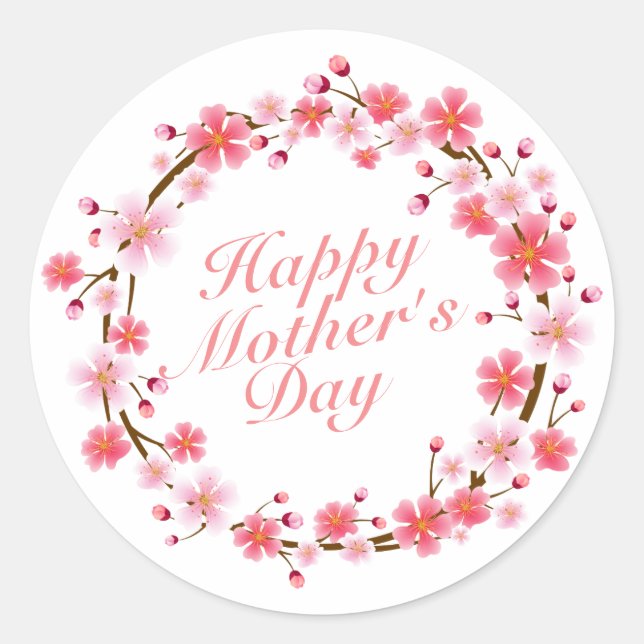 Elegant Happy Mother's Day Floral Wreath Sticker (Vorderseite)