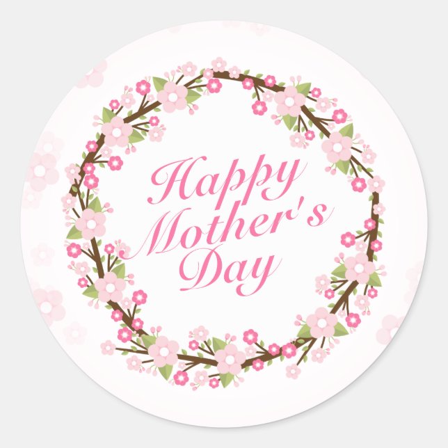 Elegant Happy Mother's Day Floral Wreath Sticker (Vorderseite)