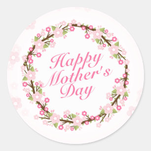 Elegant Happy Mother's Day Floral Wreath Sticker
