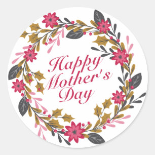 Elegant Happy Mother's Day Floral Wreath Sticker
