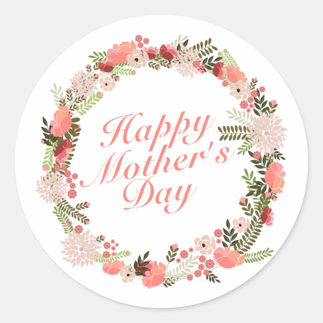 Elegant Happy Mother's Day Floral Wreath Sticker (Vorderseite)